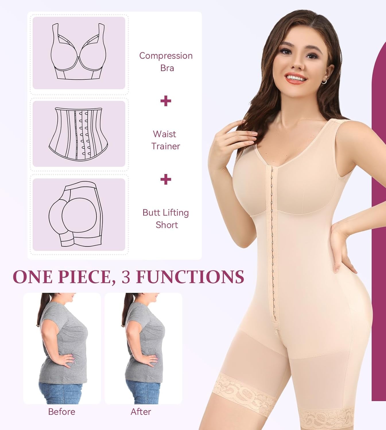 Fajas Colombianas Shapewear for Women Tummy Control Bodysuit Full Body Shaper Post Surgery Compression Garment